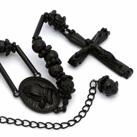 BLACK TONE PRAYER HAND ROSARY