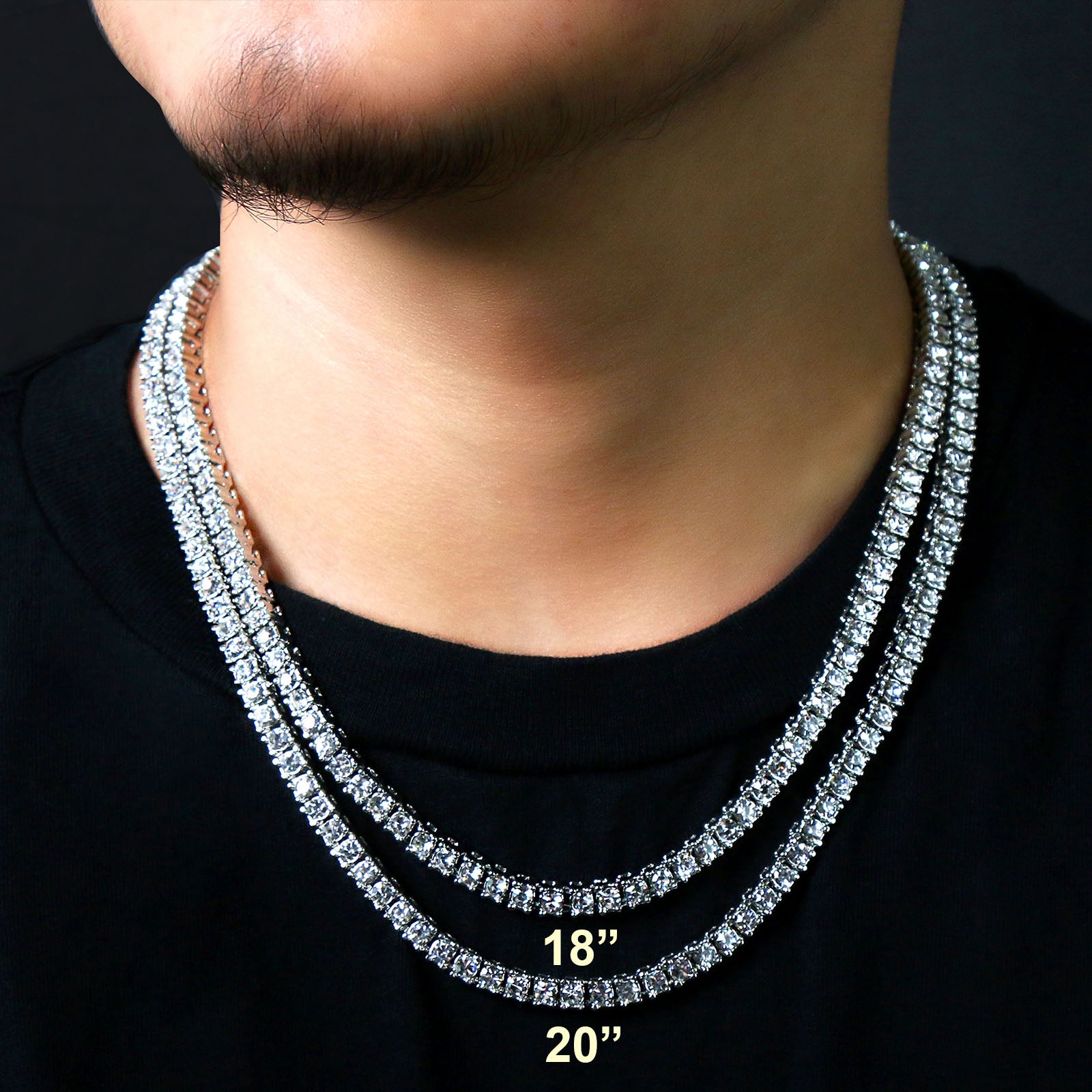 White GOLD TENNIS CHAIN 18" 20" 24" 30"