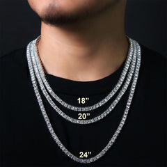 White GOLD TENNIS CHAIN 18" 20" 24" 30"