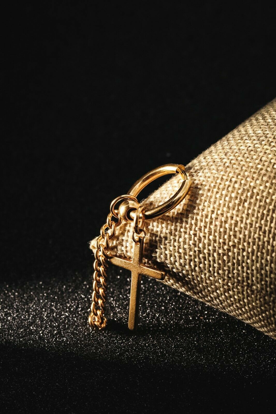 Cross Dangle/Cuban 18k Gold Stainless Steel Plain Earring