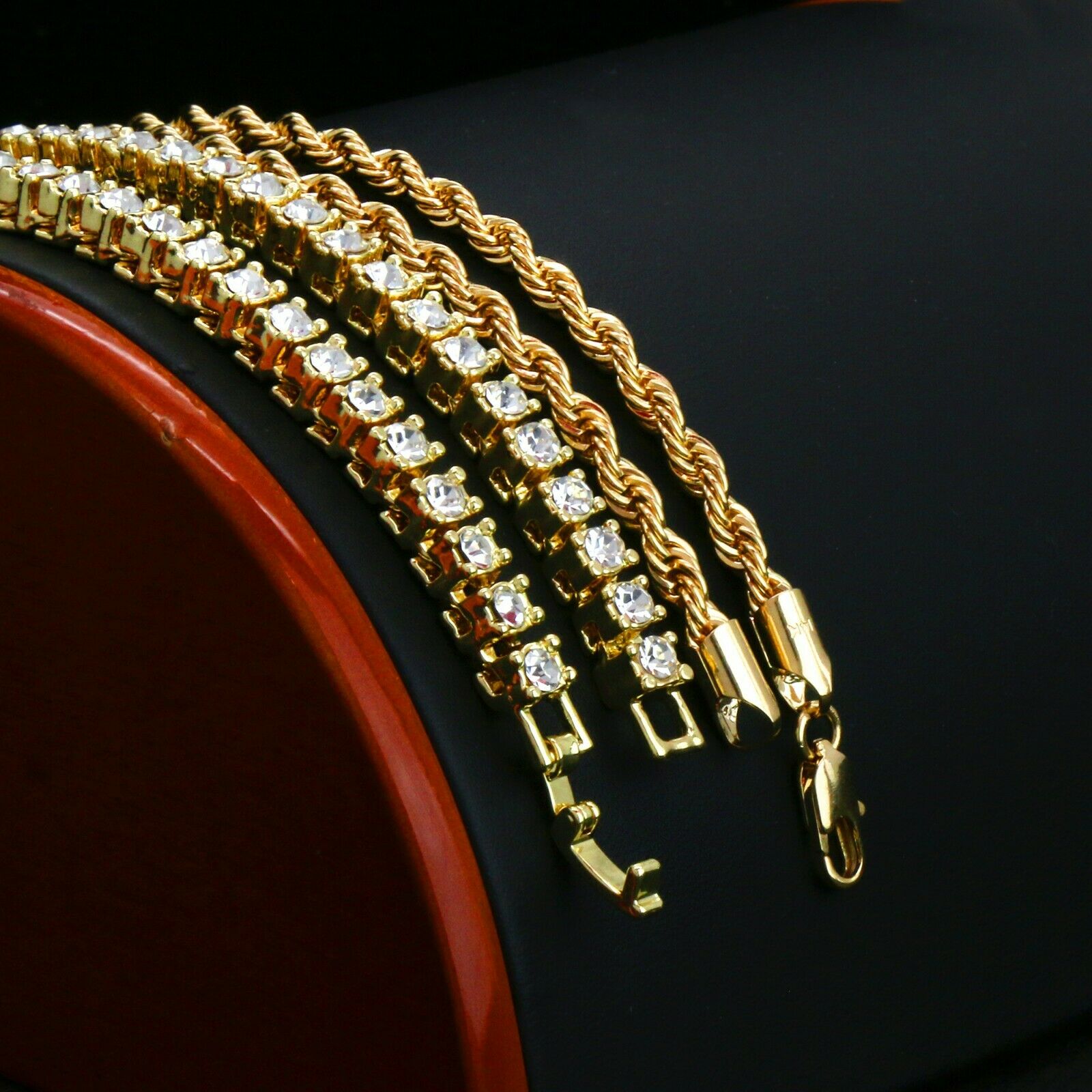 4 Pcs Set Cuban, Tennis, Rope Chain & Only God Can Judge Me Gold PT