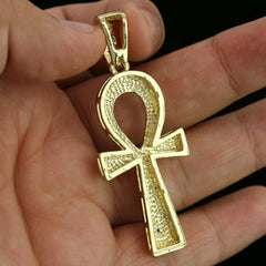 Men's Gold Plated Cz Thick Layer Ankh w/ Fully Cz Cuban & Thin Tennis Chain 22"/24"