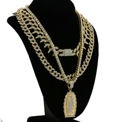 Guadalupe Cz 4 Pcs Set Exotic Cuban, Tennis & Miami Cuban Chain Bundle Gold PT