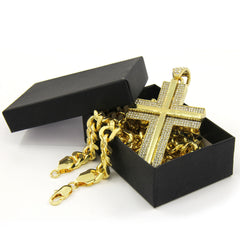 10mm Miami Cuban Link Chain with Gold mirror Cross Pendant – Iced Out Hip Hop Necklace