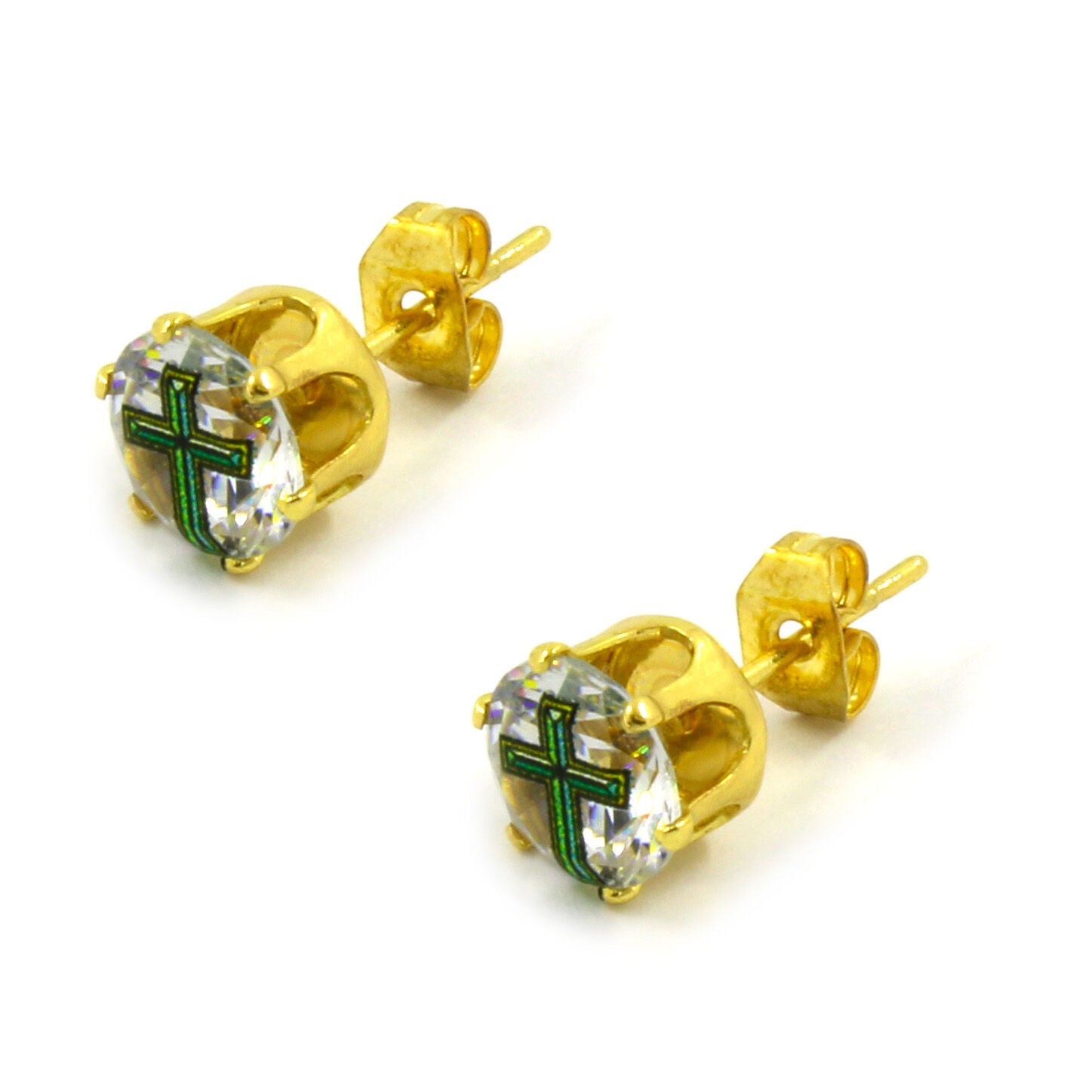 Gold Cz Green Cross Stamp