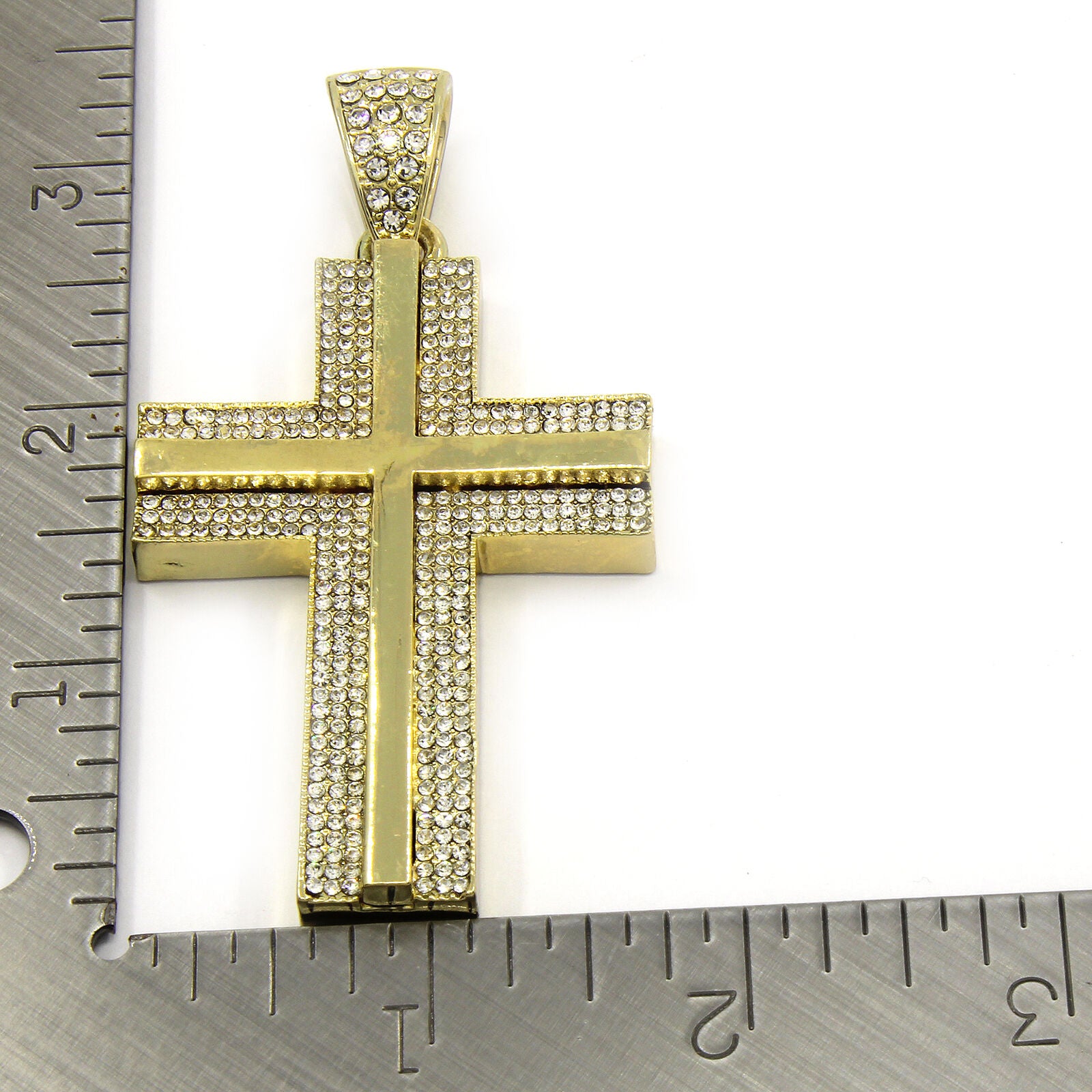 10mm Miami Cuban Link Chain with Gold mirror Cross Pendant – Iced Out Hip Hop Necklace