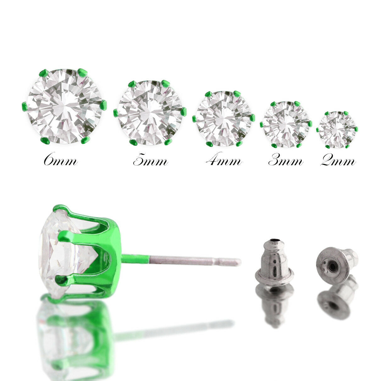 Green Cz Round 12pcs
