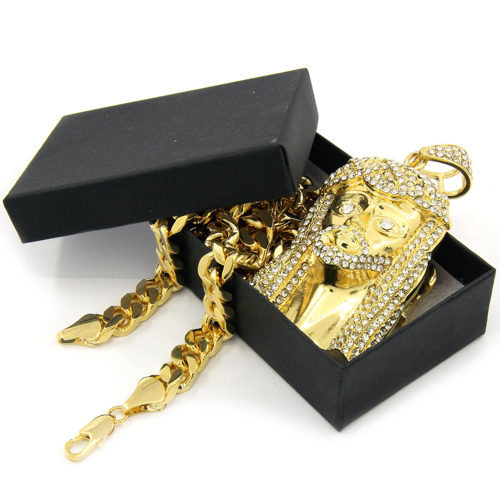 Gold Jesus 1 NECKLACE 10mm Miami Cuban Link Chain – Iced Gold Pendant | Luxury Hip Hop Jewelry
