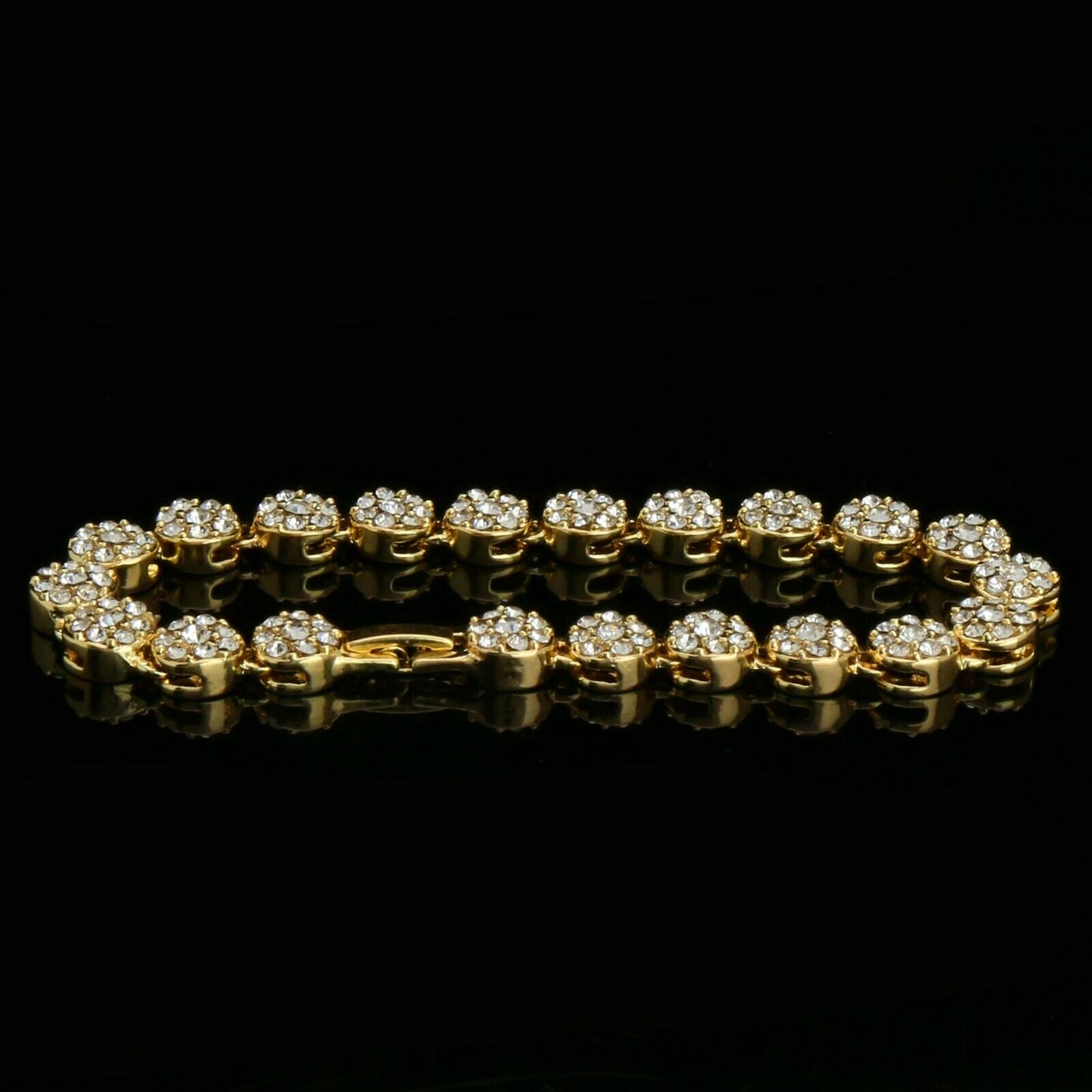 Flower Iced Bracelet / RX Square ring 14k Gold Plated