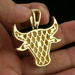 Men's Gold Plated Cz Thick Layer Bull w/ Fully Cz Cuban & Thin Tennis Chain 22"/24"