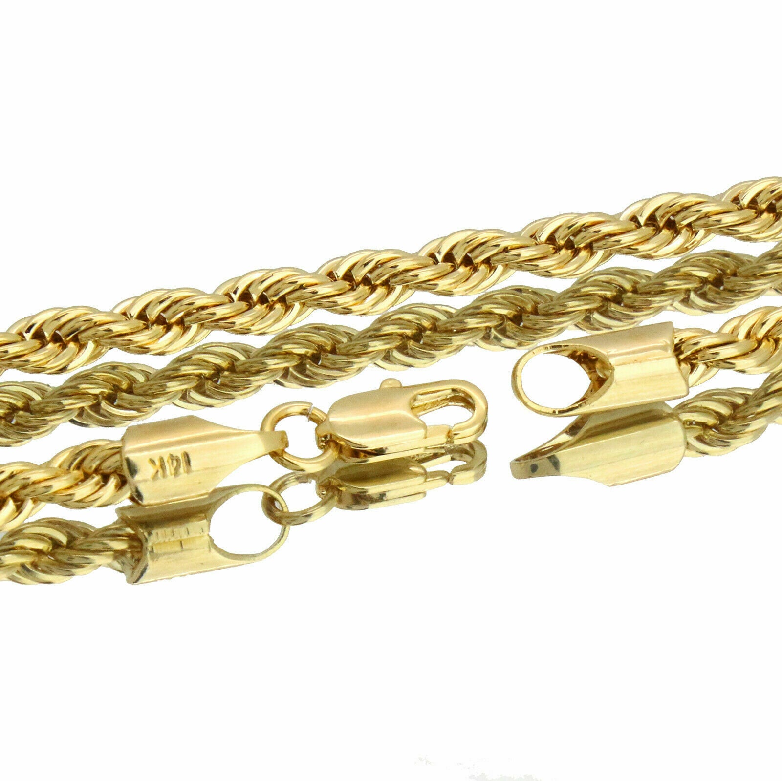 Men's 14k Gold Plated Anchor Jesus Cross Pendant 4mm 24" Rope Chain Necklace