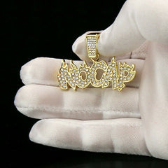 Fully Iced " NO CAP " Fire Letter 14k Gold PT Pendant / 6mm 24" inches Cuban Chain