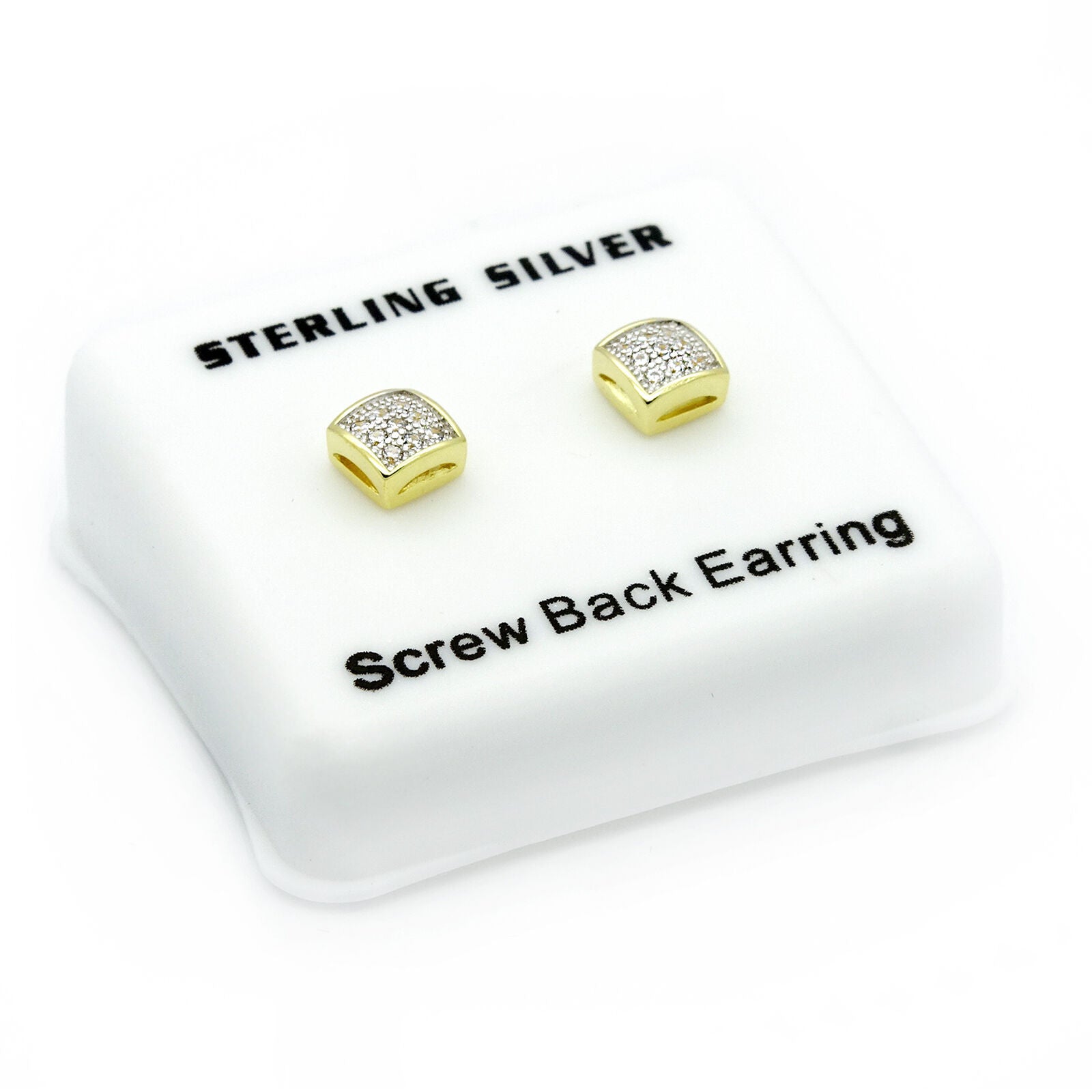 Screw Back Sterling Silver Gold Cz 3 Row