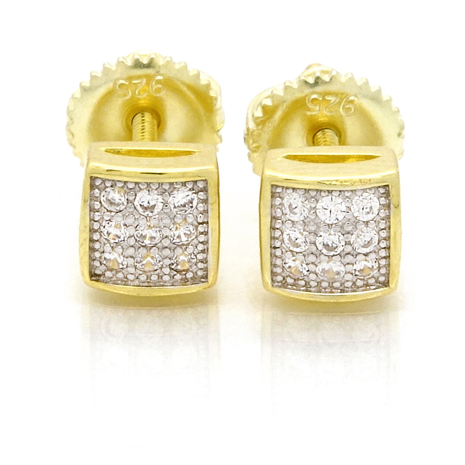 Screw Back Sterling Silver Gold Cz 3 Row