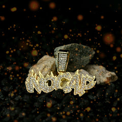 Fully Iced " NO CAP " Fire Letter 14k Gold PT Pendant / 6mm 24" inches Cuban Chain