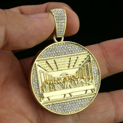 Men's Gold Plated Cz Thick Round Last Supper w/ Cz Cuban & Thin Tennis Chain 22"/24