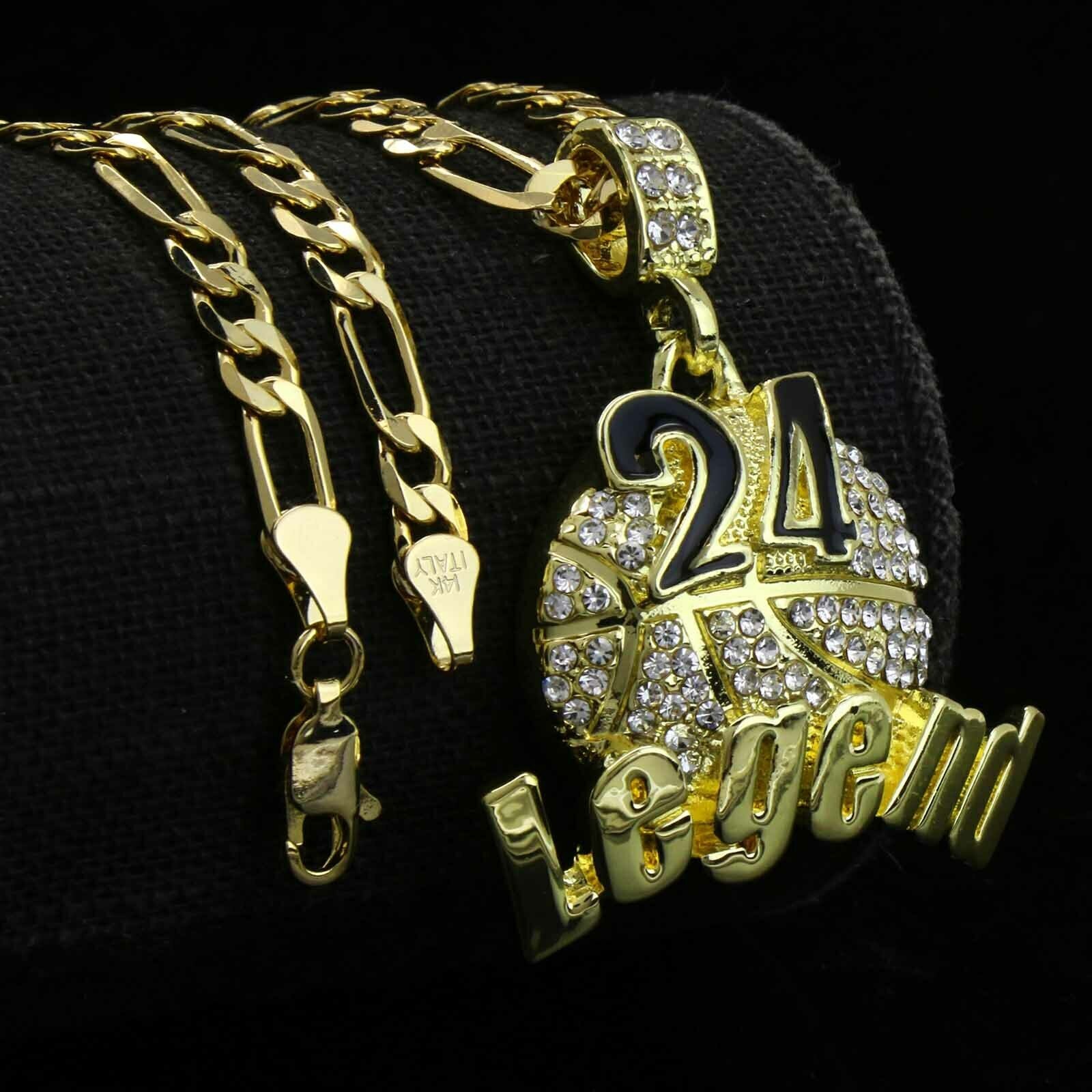 Gold / Black #24 Legend Basketball Pendant with Rope Chain