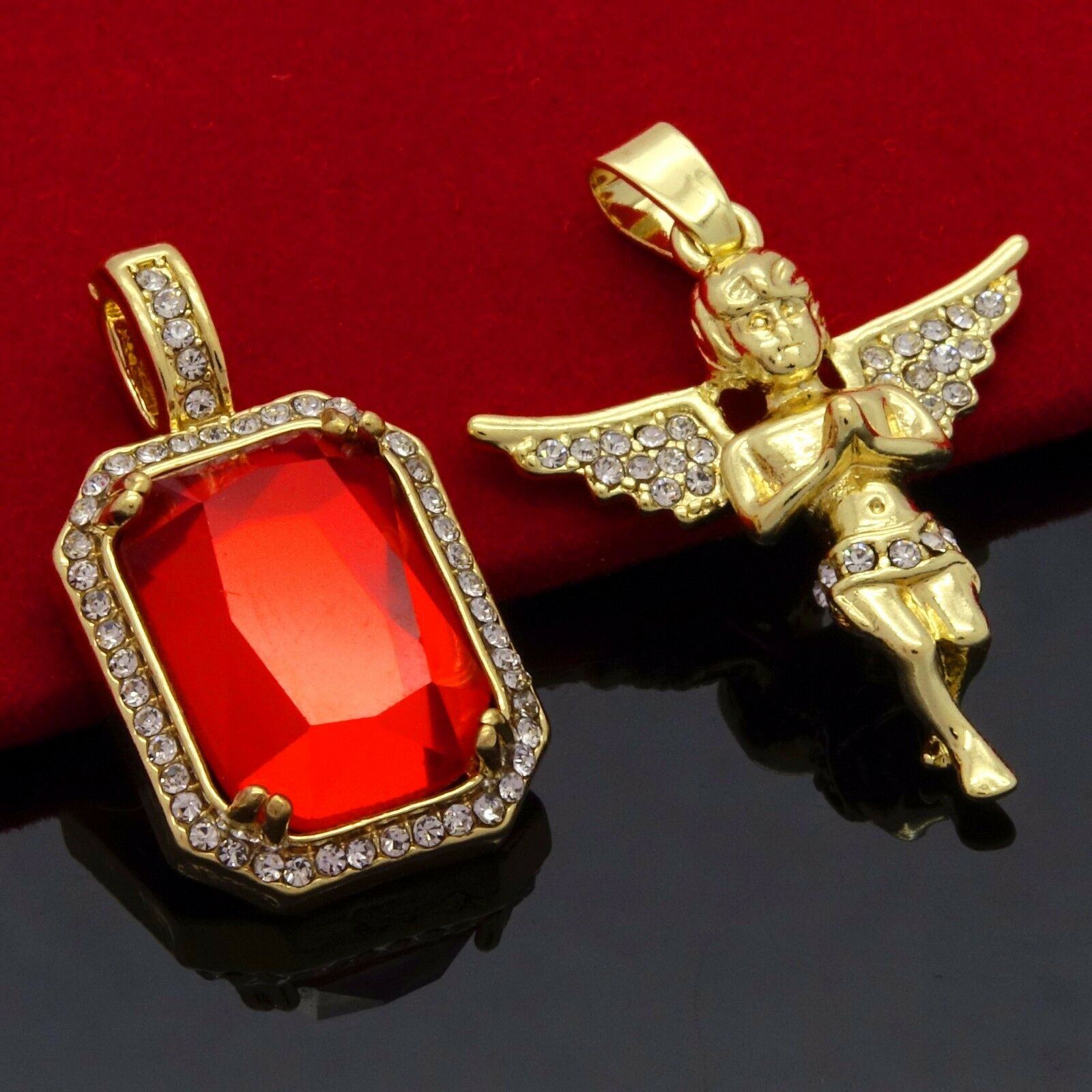 Red Ruby & Angel Pendant Two Rope chains 2mm