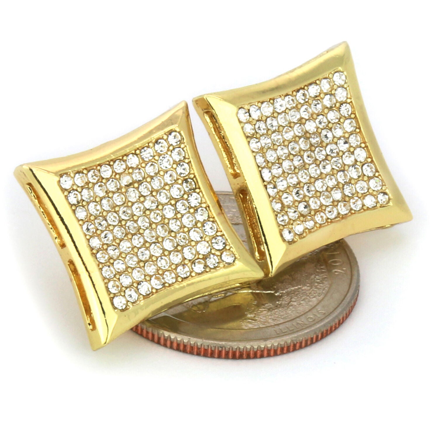 Screw Back Gold Cz Kite 9 Row
