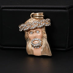 Jesus Face Peach & King Drip Pendant 20, 24" Cubic-Zirconia Gold Plated