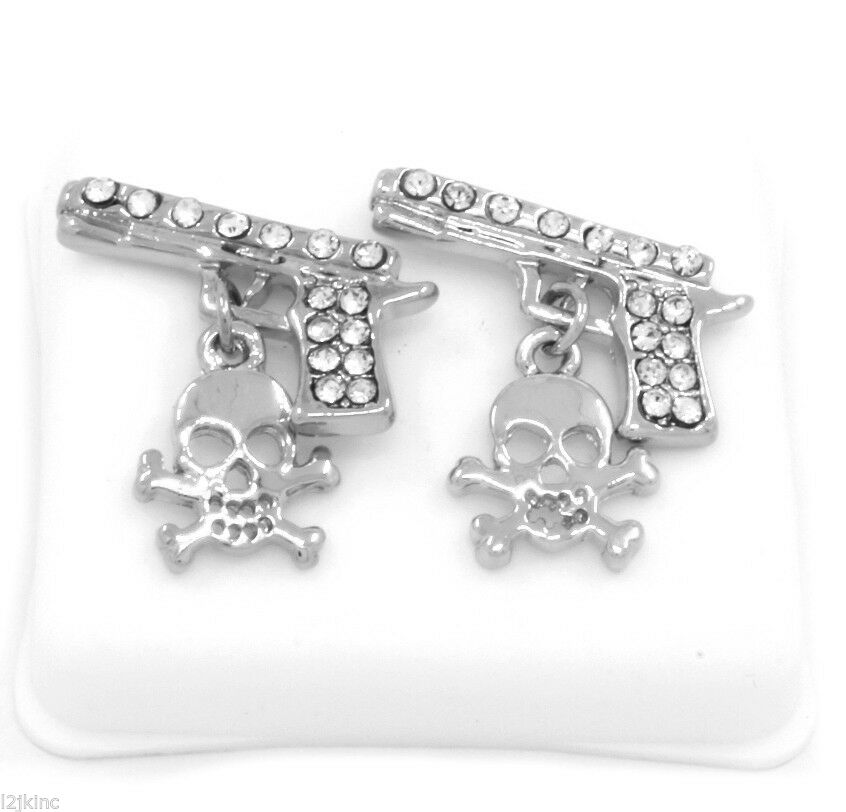 Silver Cz Pistol w/ Skull Dangle