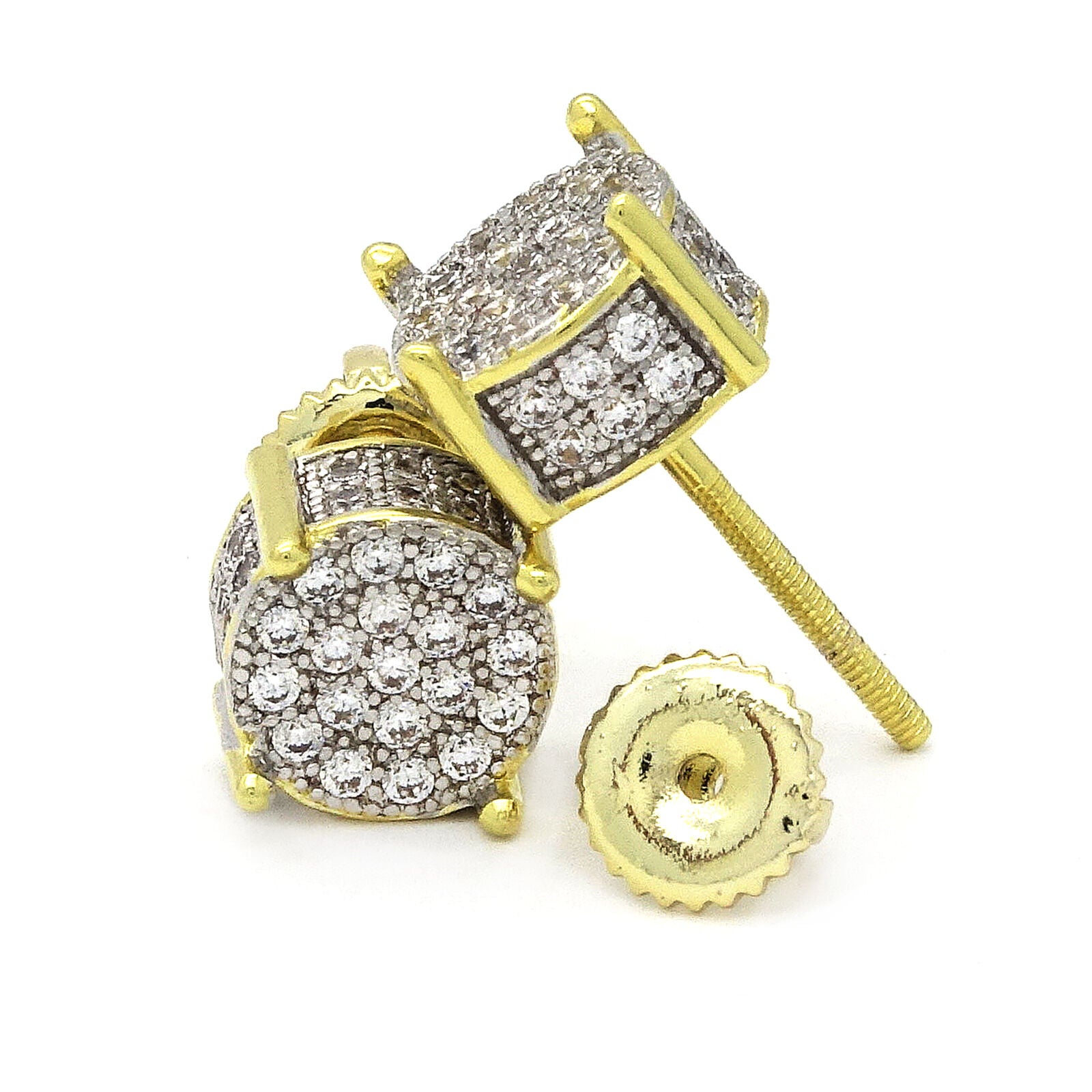 Screw Back Cz Two Tone Micro Pave