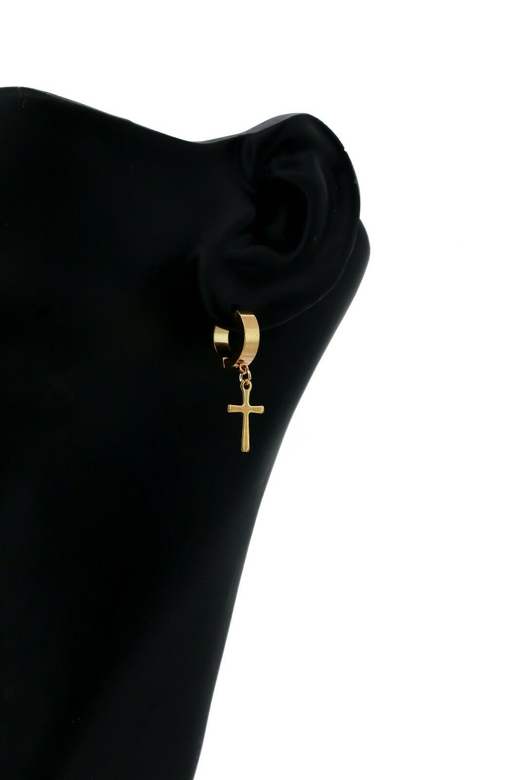 Small Cross Dangle 18k Gold Stainless Steel Plain Earring