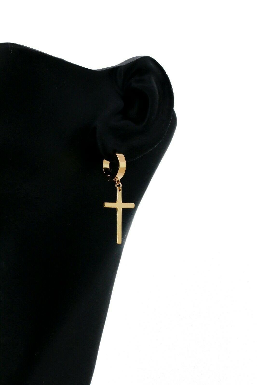 Medium Cross Dangle 18k Gold Stainless Steel Plain Earring