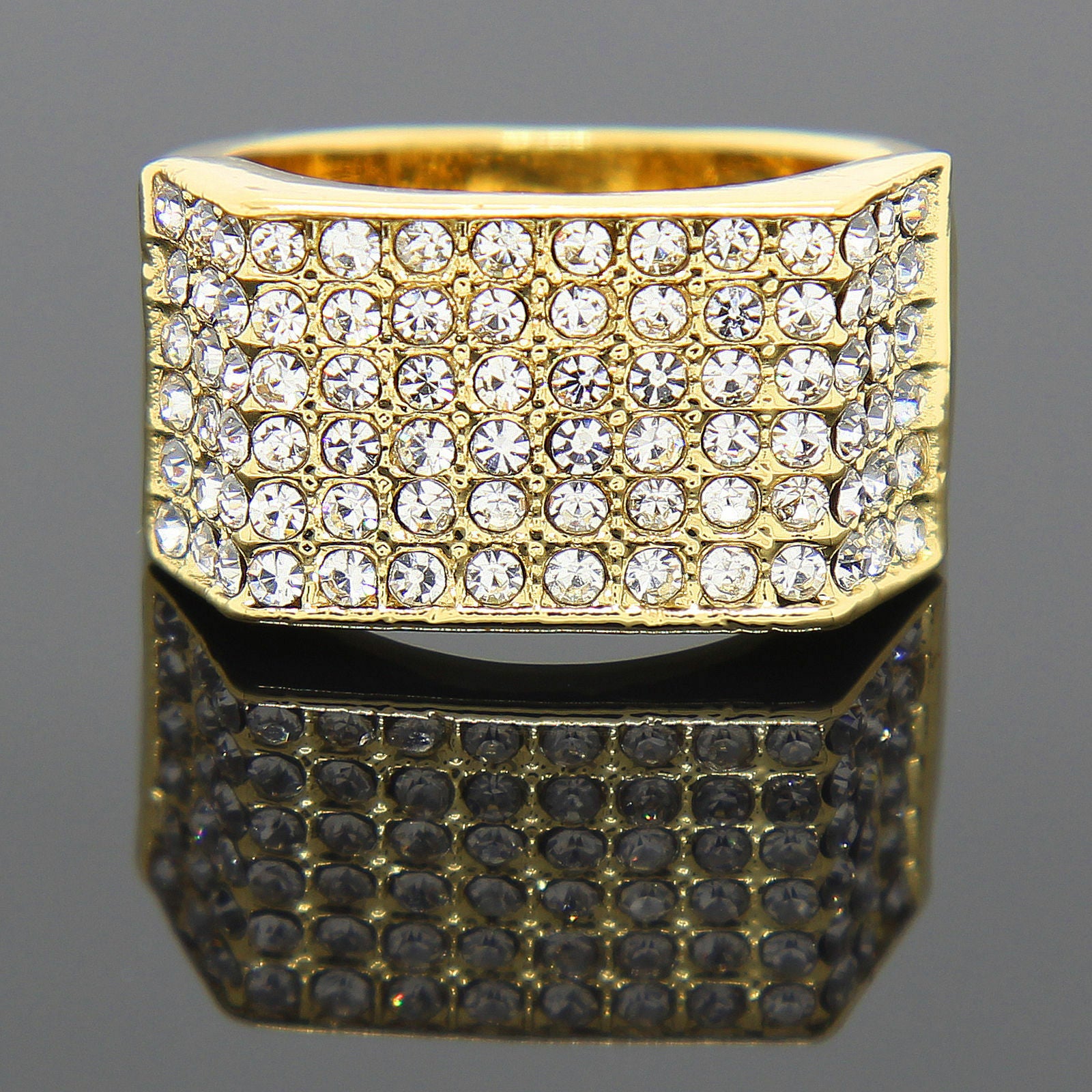 6 Row Rectangle Iced Out 4pcs Ring Set Bundle