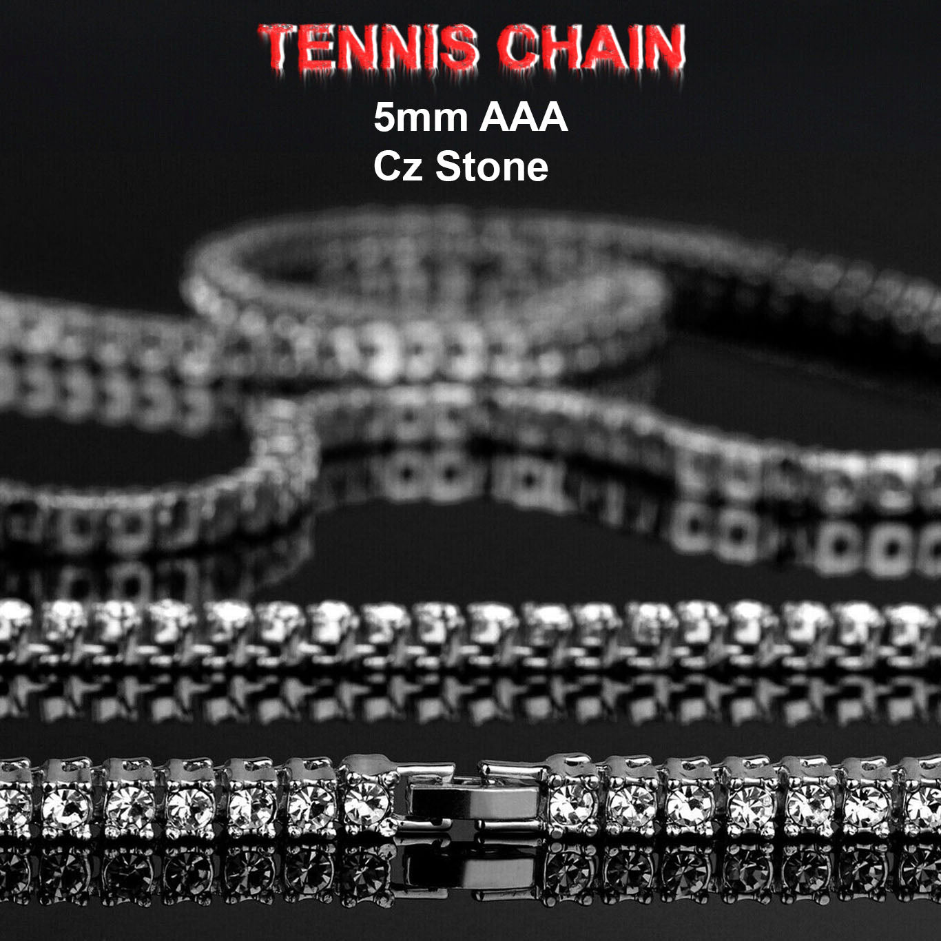 White GOLD TENNIS CHAIN 18" 20" 24" 30"