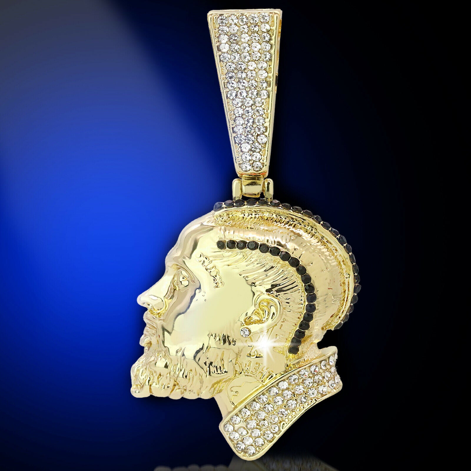 Black Cz Rapper Face NIpsy Hustler 4 Pcs Set Clear Cz Cuban, Tennis & Rope Chain Bundle Gold PT