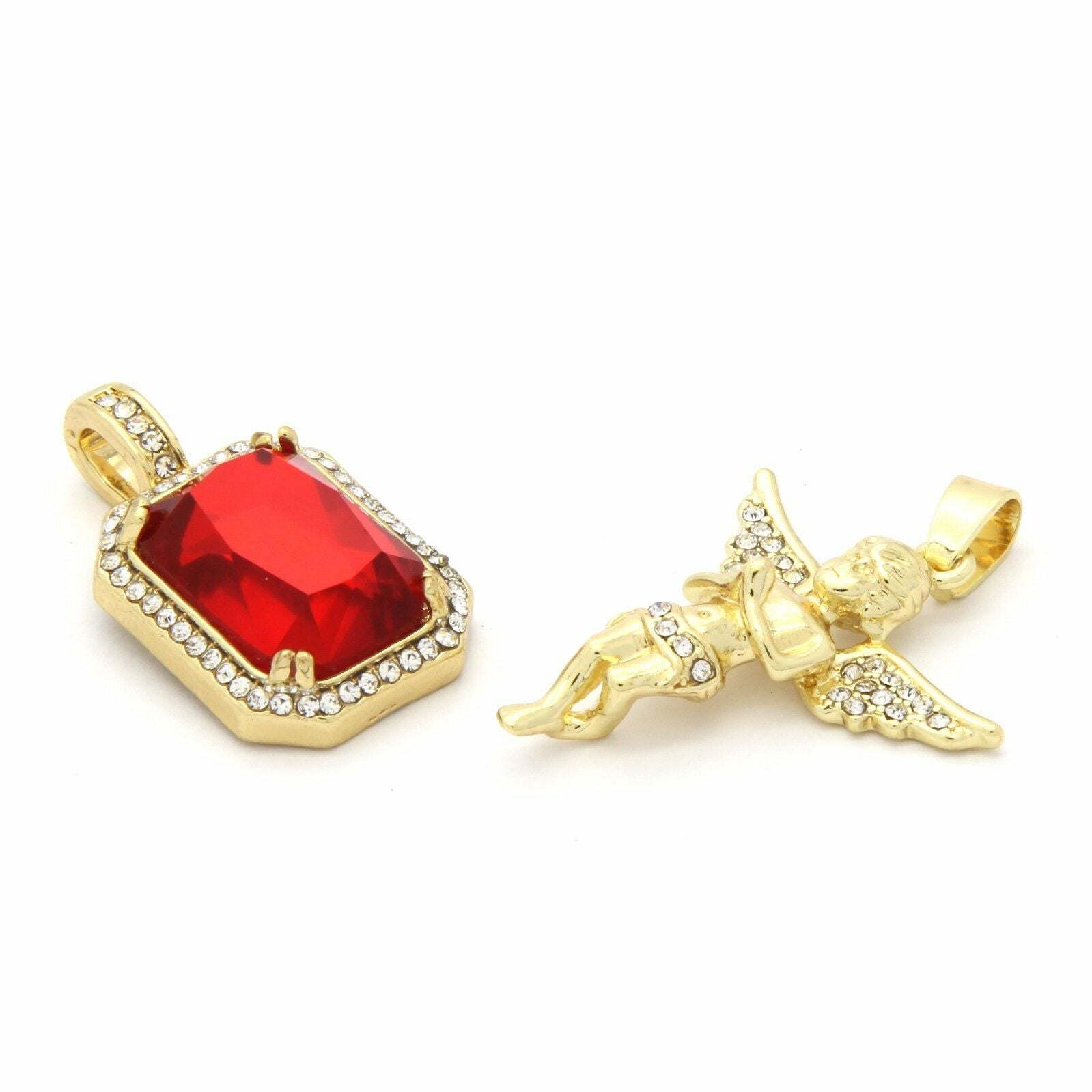 Red Ruby & Angel Pendant Two Rope chains 2mm
