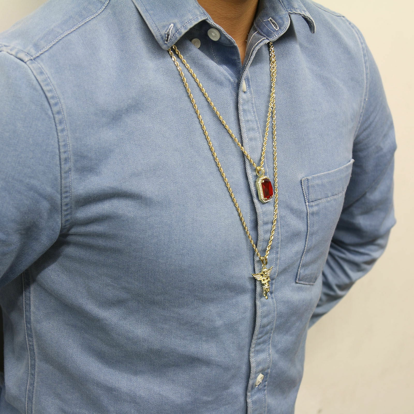 Red Ruby & Angel Pendant Two Rope chains 2mm
