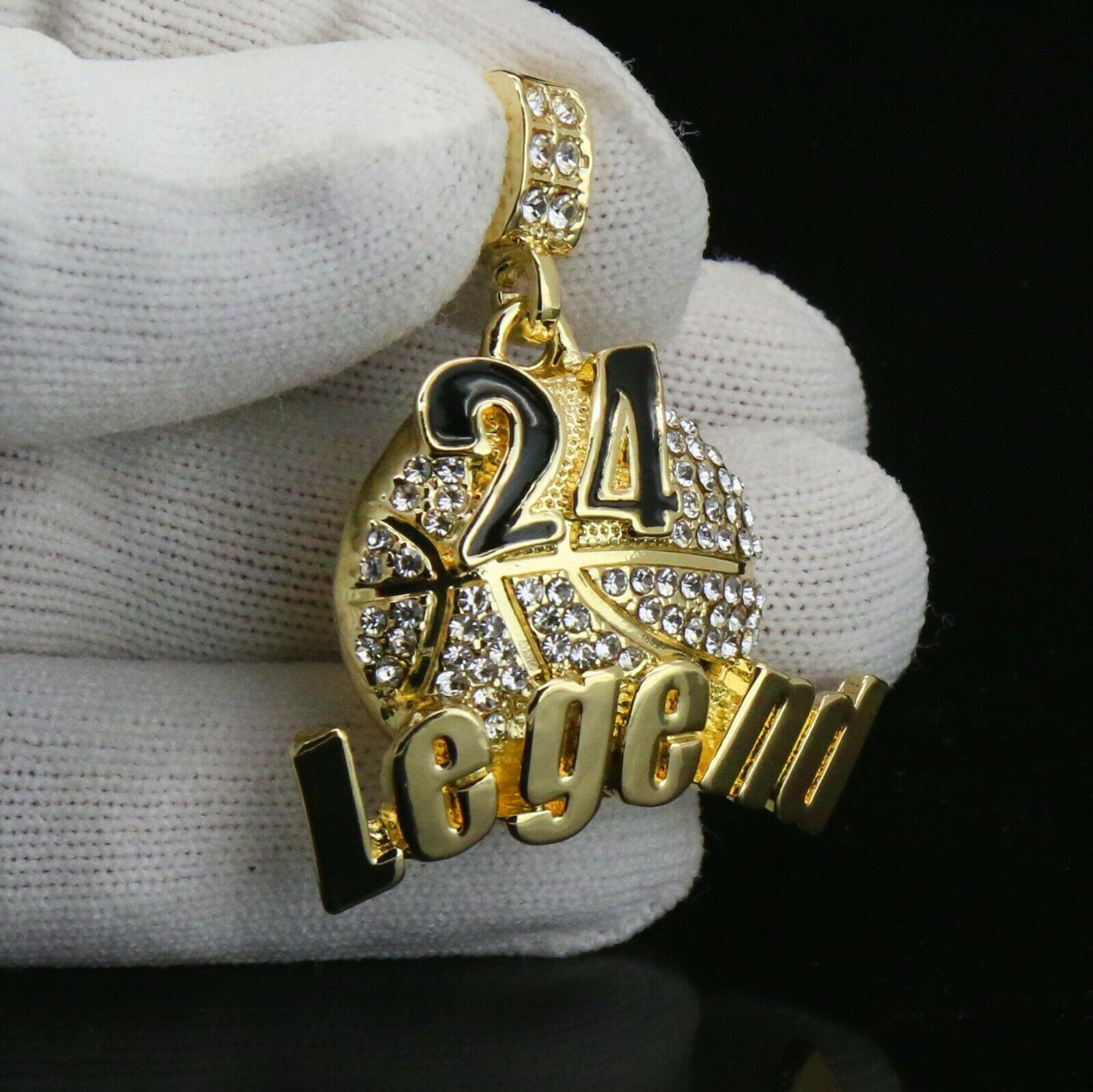 Gold / Black #24 Legend Basketball Pendant with Rope Chain