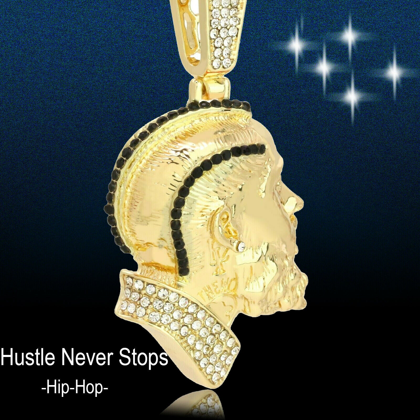 Black Cz Rapper Face NIpsy Hustler 4 Pcs Set Clear Cz Cuban, Tennis & Rope Chain Bundle Gold PT