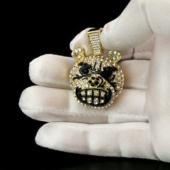 Exquisite Fully Iced Mad Dog Face Head 14k Gold PT Pendant 24" Cuban Chain