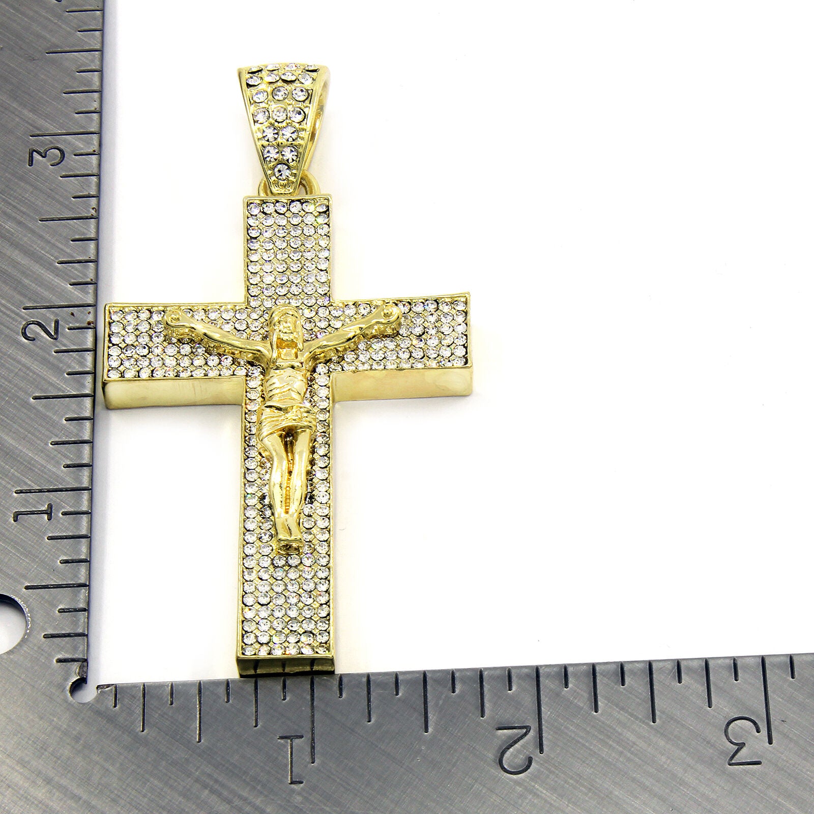 Gold Cross Jesus Pendant Necklace – 10mm Miami Cuban Link Chain (30")