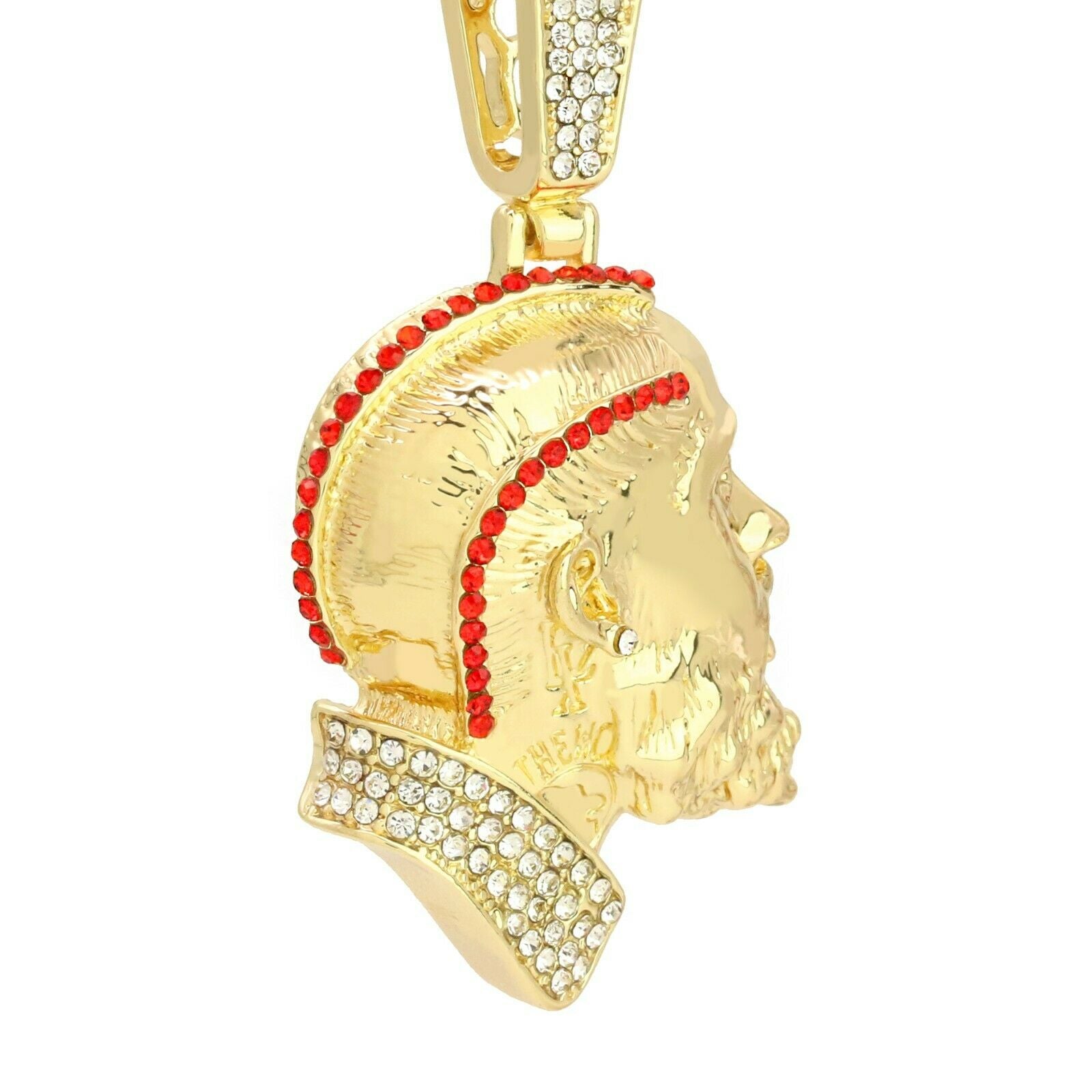 Red Cz Rapper Face NIpsy Hustler 4 Pcs Set Clear Cz Cuban, Tennis & Rope Chain Bundle Gold PT