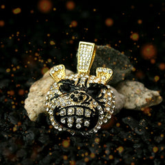 Exquisite Fully Iced Mad Dog Face Head 14k Gold PT Pendant 24" Cuban Chain