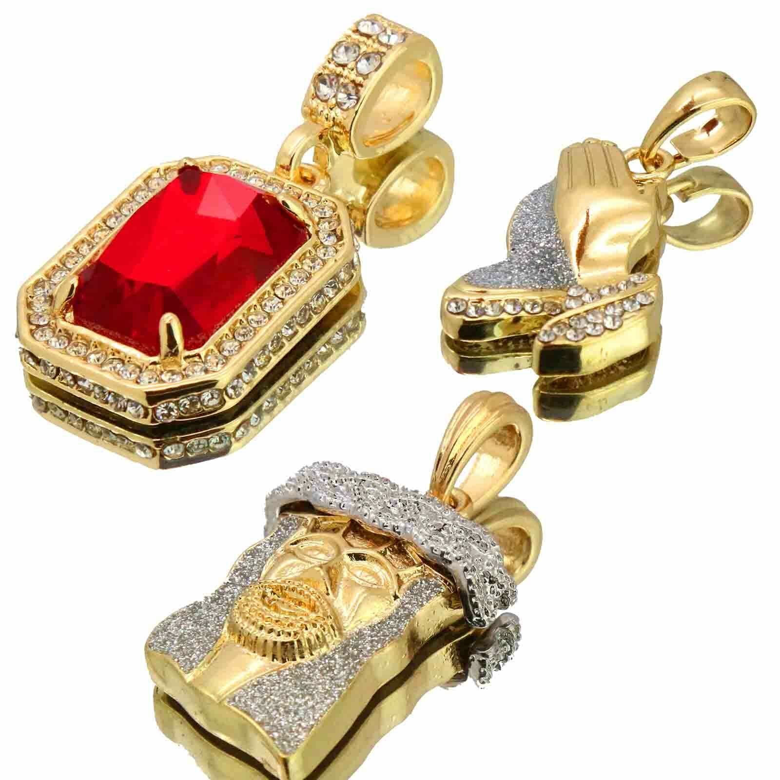 Red Ruby, Jesus Face & Prayer Hand 3 Figaro Chains
