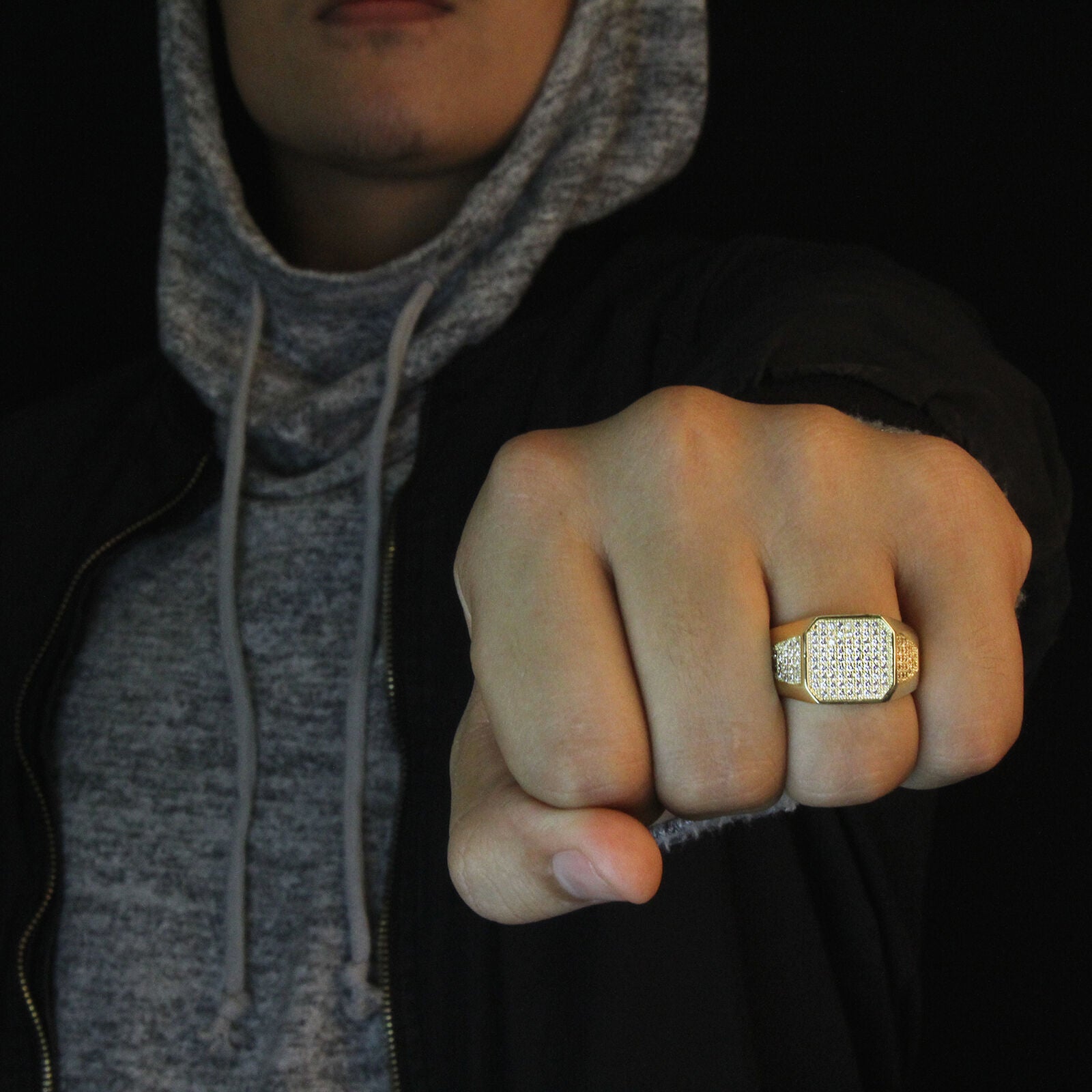 GOLD RECTANGLE SIDE CZ