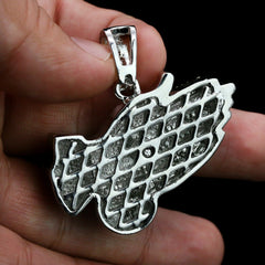 3pc Men's Silver Plated Cz Thick Prayer Hands w/ Cz Cuban & Tennis Chain 18"/20