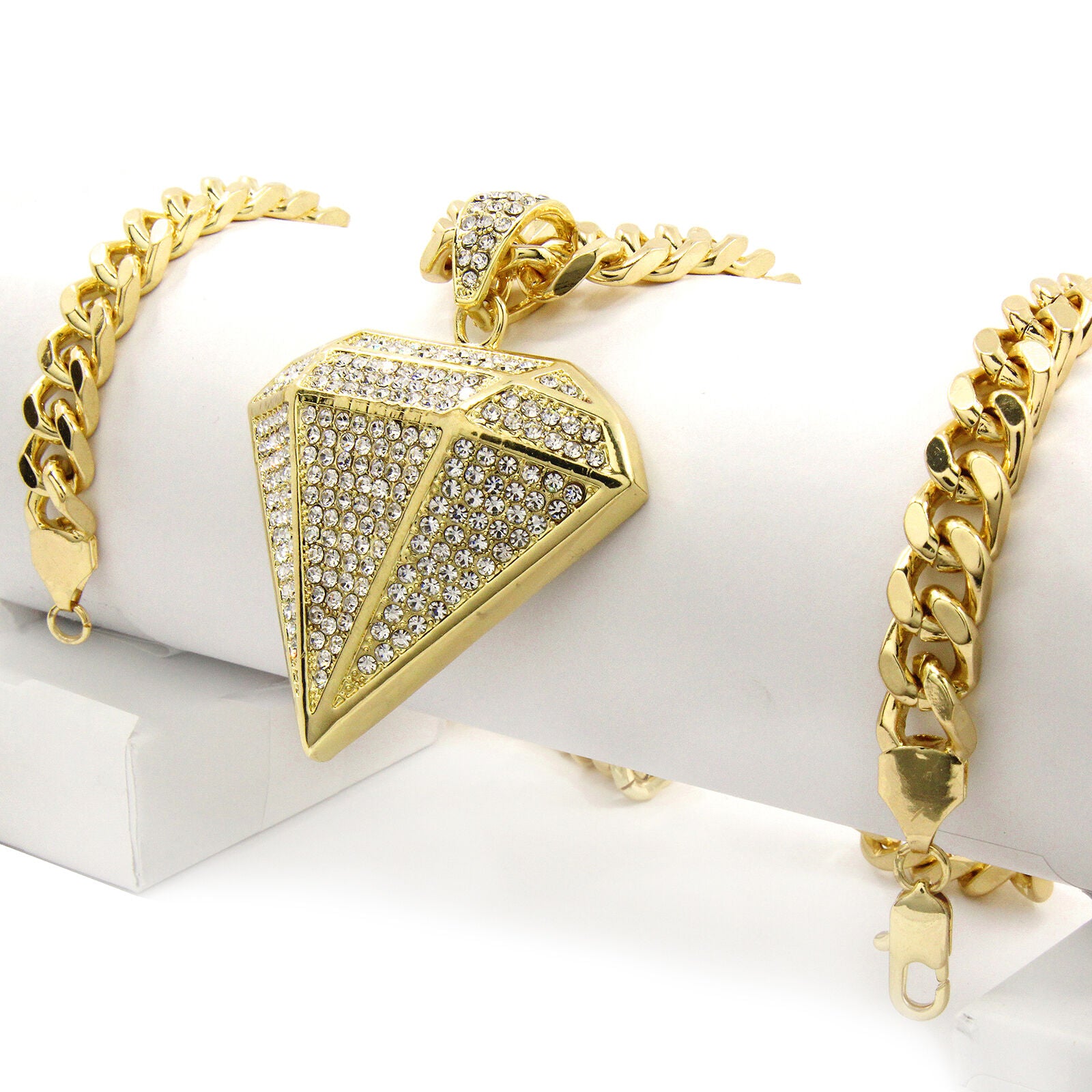 Gold Round Diamond NECKLACE 10mm Miami Cuban Link Chain – Iced Out Gold Pendant Necklace