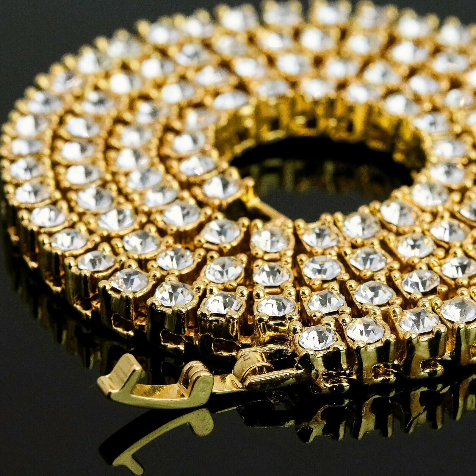 Alien Head 4 Pcs Set Clear Cz Cuban, Tennis & Rope Chain Bundle Gold PT