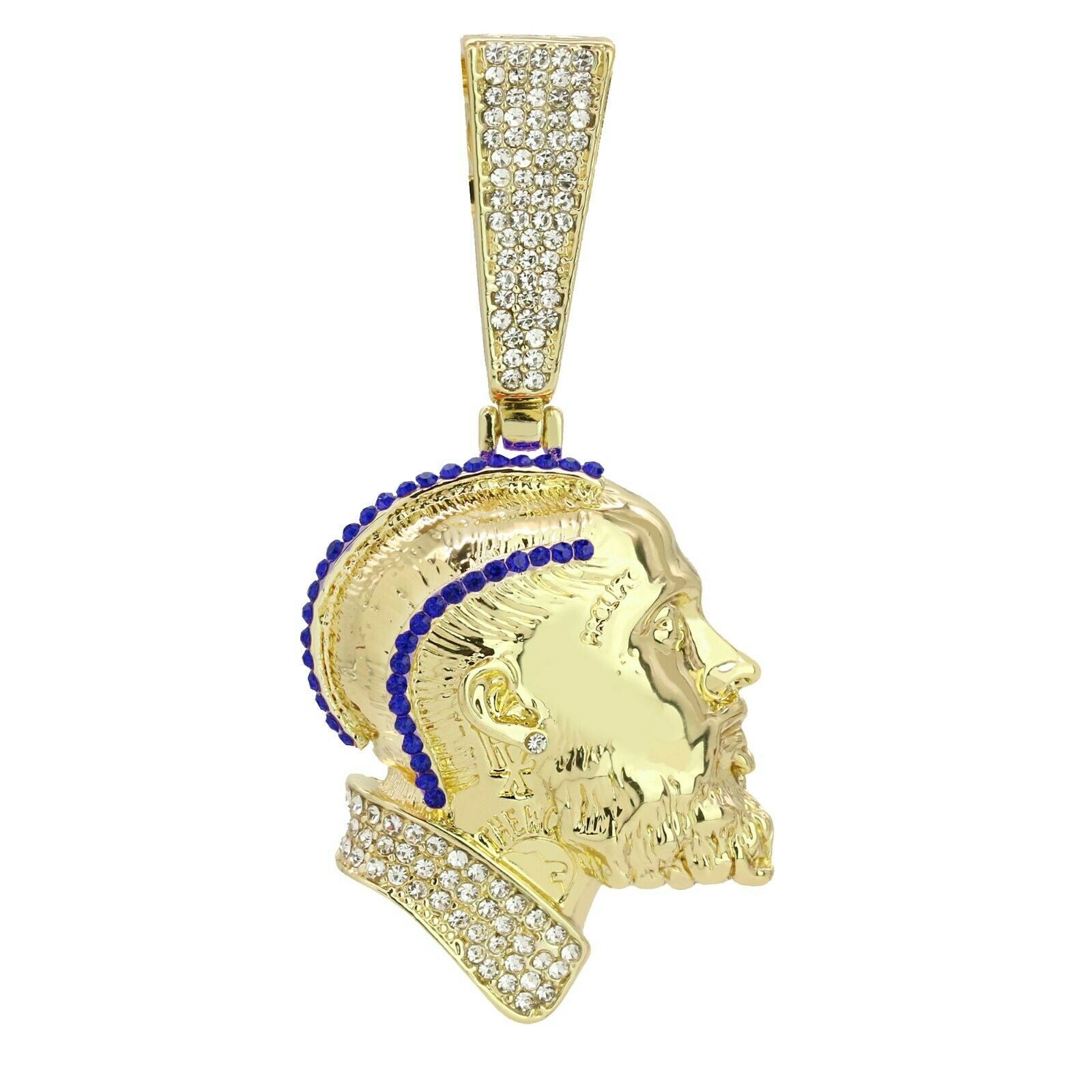 Blue Cz Rapper Face NIpsy Hustler 4 Pcs Set Clear Cz Cuban, Tennis & Rope Chain Bundle Gold PT