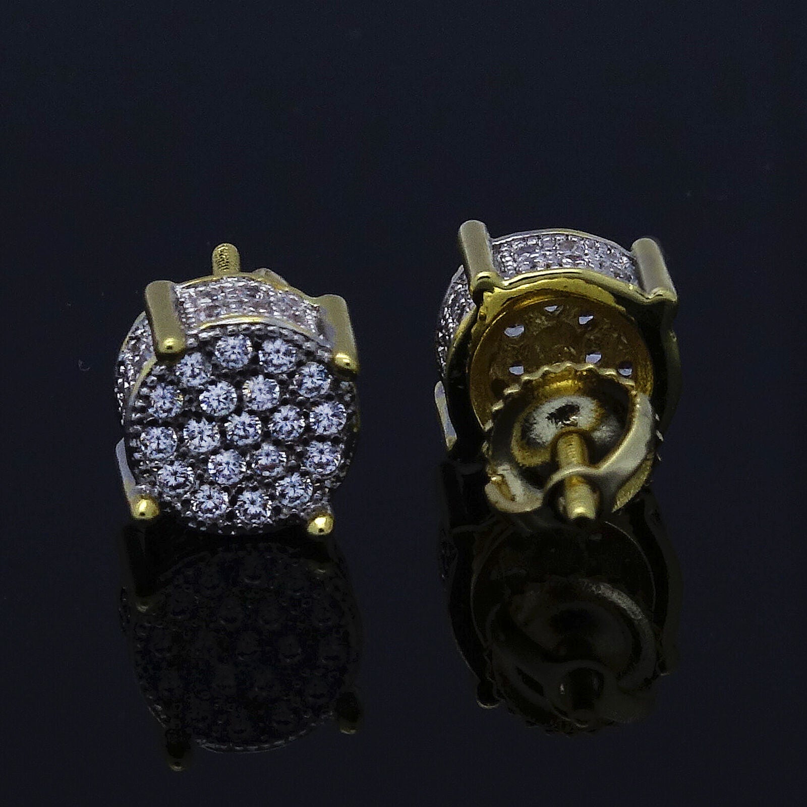 Screw Back Cz Two Tone Micro Pave