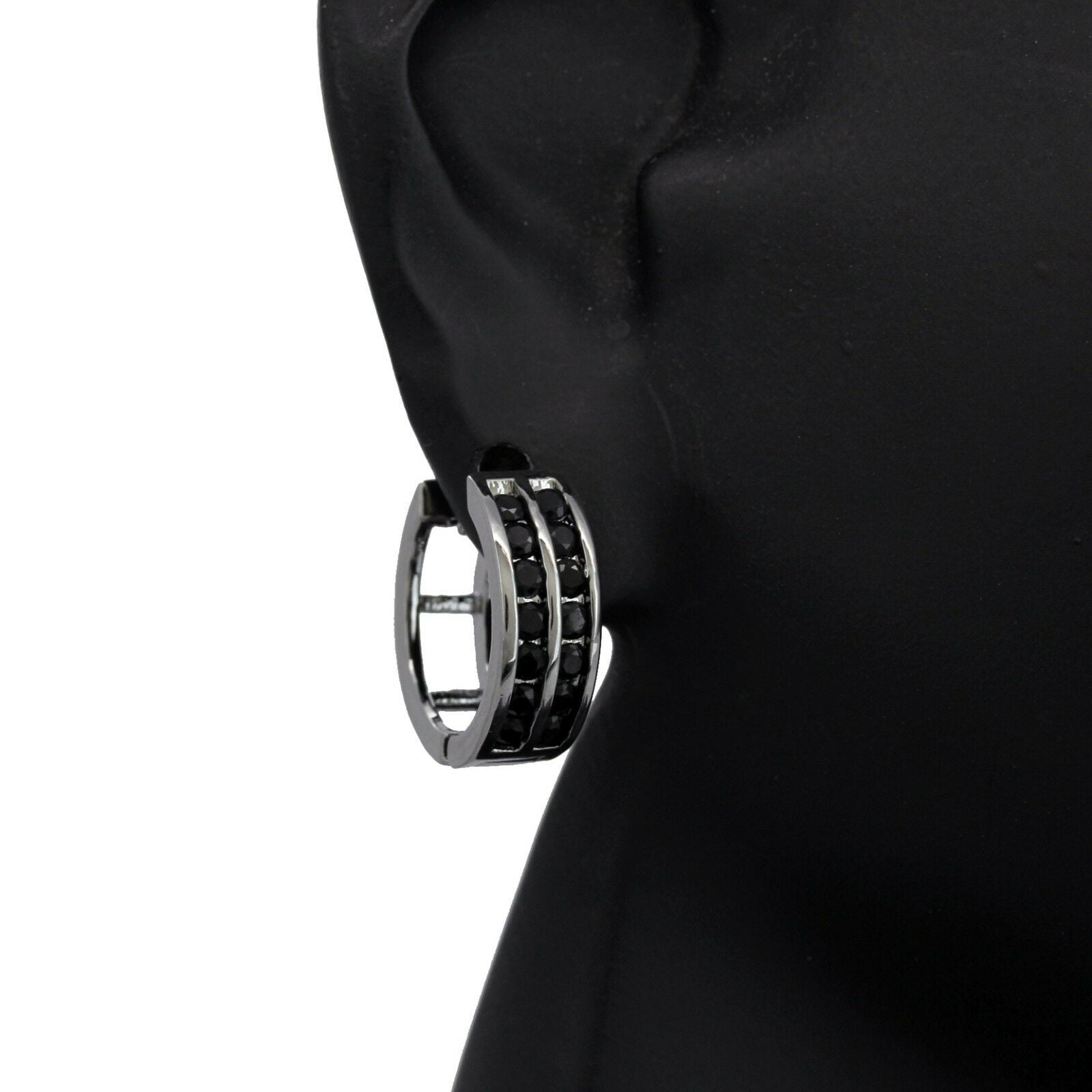 Huggie Hoop 2 Row BLACK FILLED EARRINGS