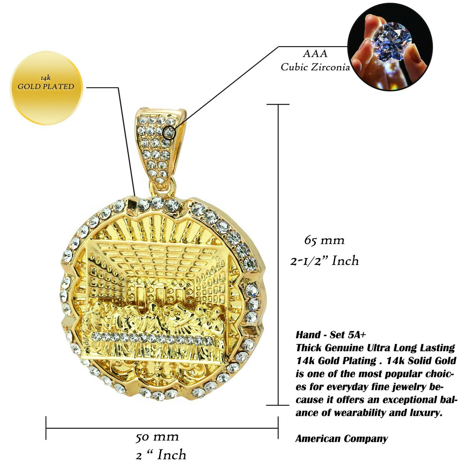 Round Last Supper 4 Pcs Set Clear Cz Cuban, Tennis & Rope Chain Bundle Gold PT