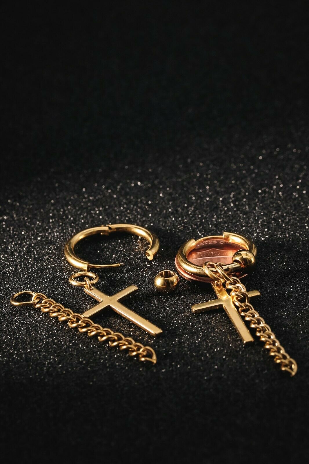 Cross Dangle/Cuban 18k Gold Stainless Steel Plain Earring