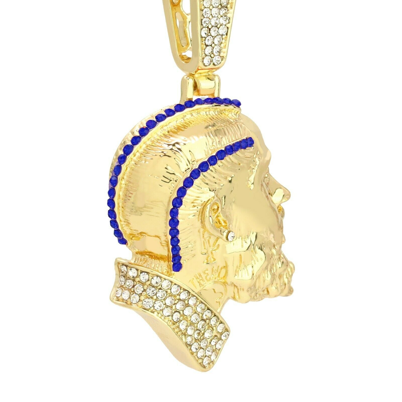 Blue Cz Rapper Face NIpsy Hustler 4 Pcs Set Clear Cz Cuban, Tennis & Rope Chain Bundle Gold PT
